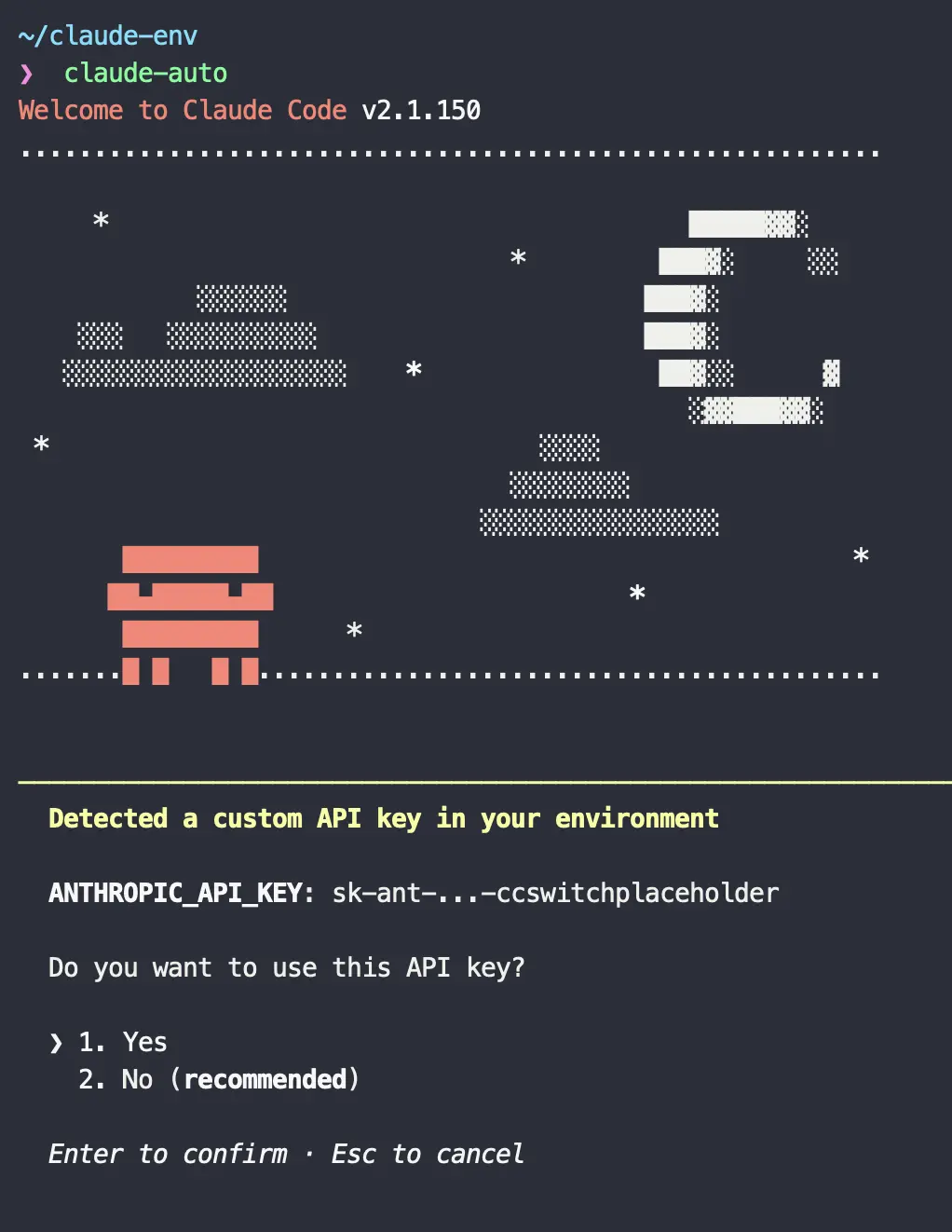 Snapshot for api key's choose of claude-auto startup